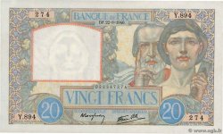 20 Francs TRAVAIL ET SCIENCE FRANCE  1940 F.12.06 VF+