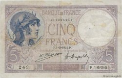 5 Francs FEMME CASQUÉE FRANCE 1924 F.03.08