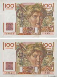 100 Francs JEUNE PAYSAN Consécutifs FRANCE  1951 F.28.29