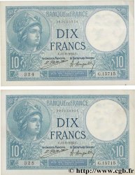 10 Francs MINERVE Consécutifs FRANKREICH  1924 F.06.08 fST