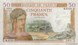 50 Francs CÉRÈS modifié FRANKREICH  1937 F.18.02 fVZ