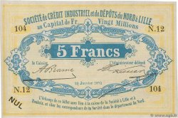 5 Francs Annulé FRANCE régionalisme et divers Lille 1871 JER.59.42D