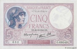 5 Francs FEMME CASQUÉE modifié FRANCE  1940 F.04.18 pr.NEUF