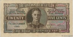 25 Cents CEYLON  1949 P.044b VF+
