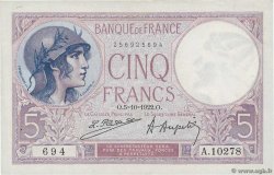 5 Francs FEMME CASQUÉE FRANCE  1922 F.03.06 XF+