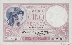 5 Francs FEMME CASQUÉE modifié FRANCE  1939 F.04.08 SUP
