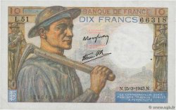 10 Francs MINEUR FRANCE  1943 F.08.08 VF+