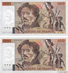 100 Francs DELACROIX imprimé en continu Consécutifs FRANCE  1990 F.69bis.02c