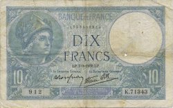 10 Francs MINERVE modifié FRANCE  1939 F.07.06 TB