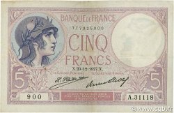 5 Francs FEMME CASQUÉE FRANCE  1927 F.03.11 TTB
