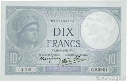10 Francs MINERVE modifié FRANCE  1941 F.07.28 UNC
