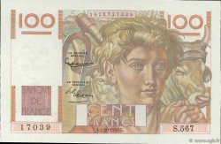 100 Francs JEUNE PAYSAN FRANKREICH  1953 F.28.39 VZ+