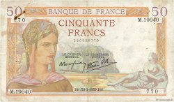 50 Francs CÉRÈS modifié FRANCE  1939 F.18.24 B+