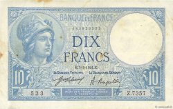 10 Francs MINERVE FRANCE  1921 F.06.05 pr.TTB