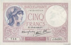 5 Francs FEMME CASQUÉE modifié FRANCE  1939 F.04.12