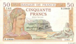 50 Francs CÉRÈS modifié FRANCE  1939 F.18.28 pr.TTB