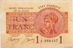 1 Franc MINES DOMANIALES DE LA SARRE FRANCE  1920 VF.51.01 pr.TTB