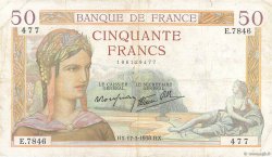 50 Francs CÉRÈS modifié FRANCE  1938 F.18.10 F