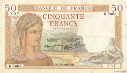50 Francs CÉRÈS modifié FRANCE  1939 F.18.21 F+