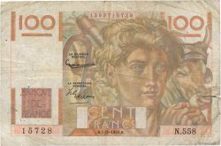 100 Francs JEUNE PAYSAN filigrane inversé FRANCE  1953 F.28bis.03 B+