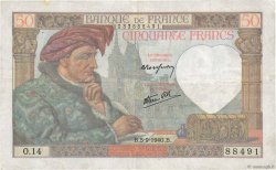 50 Francs JACQUES CŒUR FRANCE  1940 F.19.02 TB+