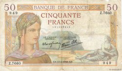 50 Francs CÉRÈS modifié FRANCE  1938 F.18.10 pr.TB