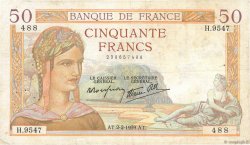 50 Francs CÉRÈS modifié FRANCE  1939 F.18.21 TB