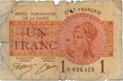 1 Franc MINES DOMANIALES DE LA SARRE FRANCE  1920 VF.51.04 P