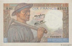 10 Francs MINEUR FRANCE  1943 F.08.09 AU+