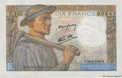 10 Francs MINEUR FRANCE  1945 F.08.14 XF-