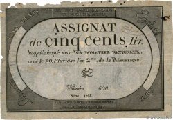 500 Livres FRANCE  1794 Ass.47a F+