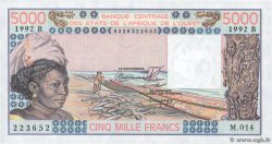 5000 Francs WEST AFRICAN STATES  1992 P.208Bo UNC-
