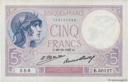 5 Francs FEMME CASQUÉE FRANCE  1927 F.03.11 VF