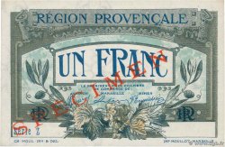 1 Franc Spécimen FRANCE regionalism and miscellaneous Alais, Arles, Avignon, Gap, Marseille, Nîmes, Toulon 1918 JP.102.06