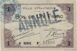 1 Franc Annulé FRANCE régionalisme et divers Hautmont 1915 JP.59-1298