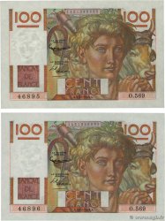100 Francs JEUNE PAYSAN Consécutifs FRANCE  1953 F.28.40 AU