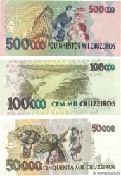 50/50000, 100/100000 et 500/500000 Cruzeiros Reais sur Cruzeiros  Lot BRAZIL  1993 P.237 à P.239 UNC