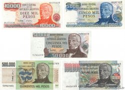 5000, 10000, 50000, 100000 et 500000 Pesos Lot ARGENTINA  1977 P.305b, P.306b,P.307, P.308b et P.309