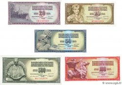 10, 20, 50, 100 et 500 Dinara Lot YOUGOSLAVIE  1981 P.087b, P.088b, P.089a, P.090a et P.091b NEUF