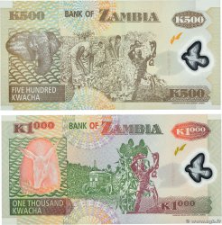 500 et 1000  Kwacha Lot ZAMBIA  2003 P.43b et P.44d UNC