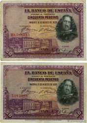 50 Pesetas Lot SPAIN  1928 P.075a et P.075b F