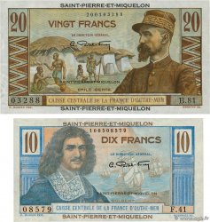 10 Francs Colbert et 20 Francs Émile Gentil Lot SAINT PIERRE ET MIQUELON  1946 P.23 et P.24 TTB à SUP