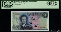 20 Francs Spécimen LUXEMBURGO  1966 P.54s SC+