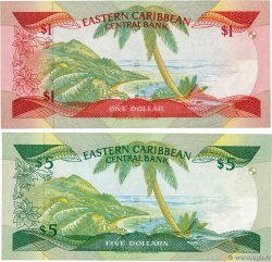 1 et 5 Dollars  Lot EAST CARIBBEAN STATES  1985 P.17g et P.18k SC+