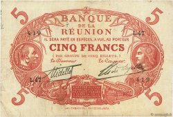 5 Francs Cabasson rouge ÎLE DE LA RÉUNION  1926 P.14 TB