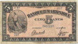 5 Francs MARTINIQUE  1942 P.16b TB+
