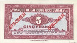 5 Francs Spécimen FRENCH WEST AFRICA  1942 P.28s2 UNC