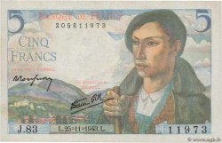 5 Francs BERGER FRANCE 1943 F.05.04