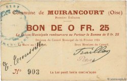 25 Centimes FRANCE régionalisme et divers Muirancourt 1915 JP.60-057 SUP