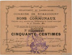 50 Centimes FRANCE régionalisme et divers Rumaucourt 1914 JP.62-1210
